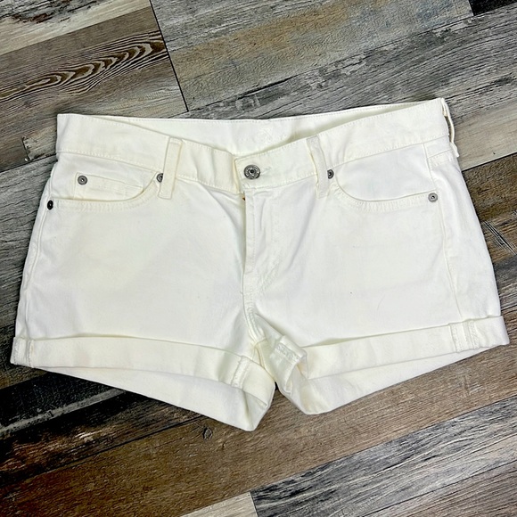 7 for all mankind clean white roll up shorts Sz 29 denim jeans cotton mid rise - Picture 1 of 15